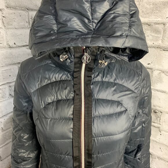 Lululemon Down Puffer Coat Liner 4 Black Hooded Athleisure Long Jacket - Picture 2 of 16